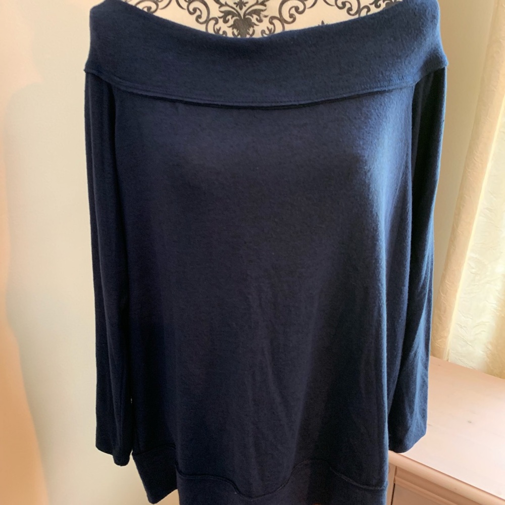 Gibson Blue Off the Shoulder Sweater